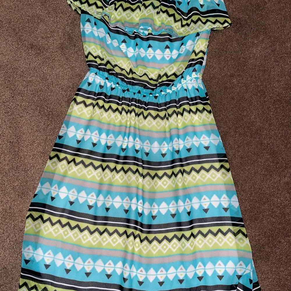 Stylish women’s tube top strapless Dress in Blue and Green Sz small